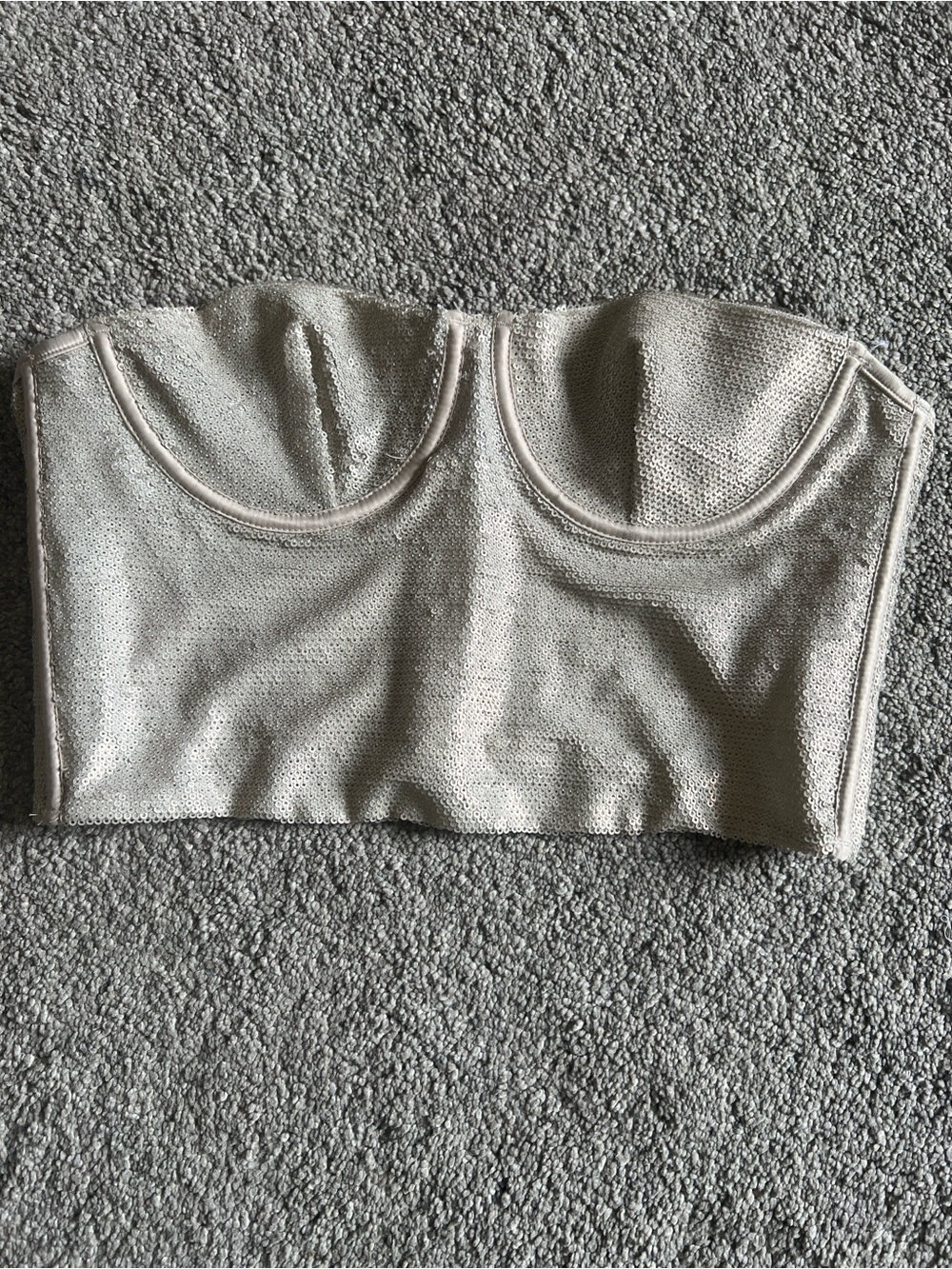 NWOT Zara Sequin Corset Bustier Top Fits XXS 00 Champagne